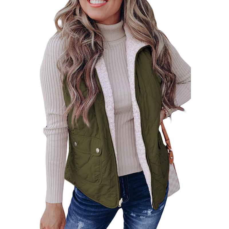Fashion Pure Color Warm Keeping Double-sided Vest For Women - LC853272P609 / S