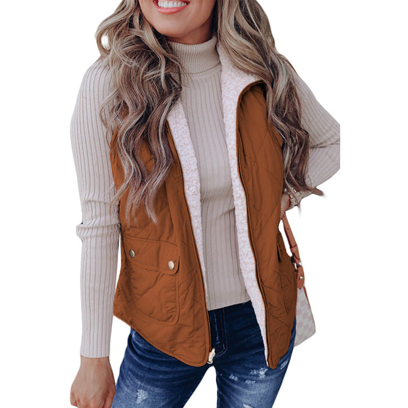 Fashion Pure Color Warm Keeping Double-sided Vest For Women - LC853272P8017 / S