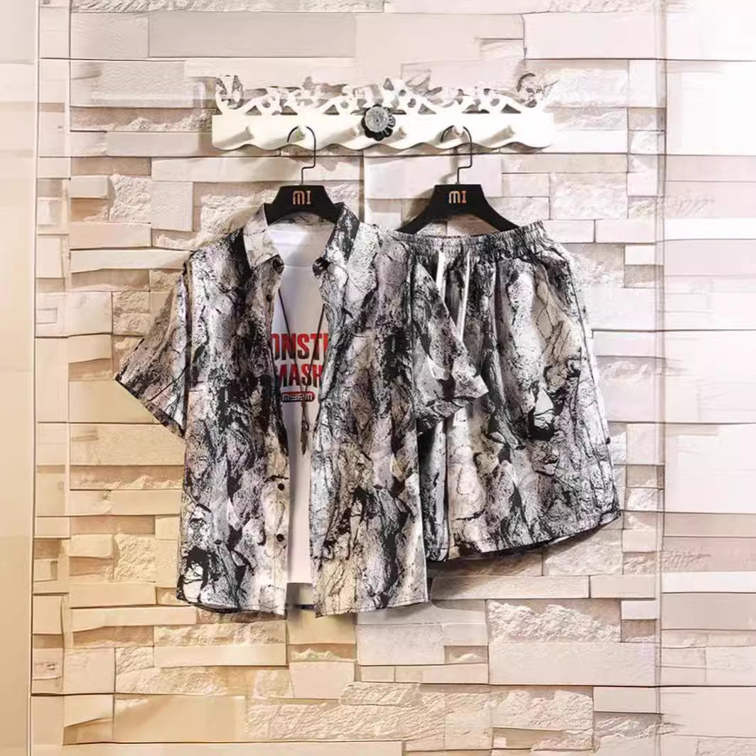 Casual Tie-dye Men’s Loose Flower Shirt Suit