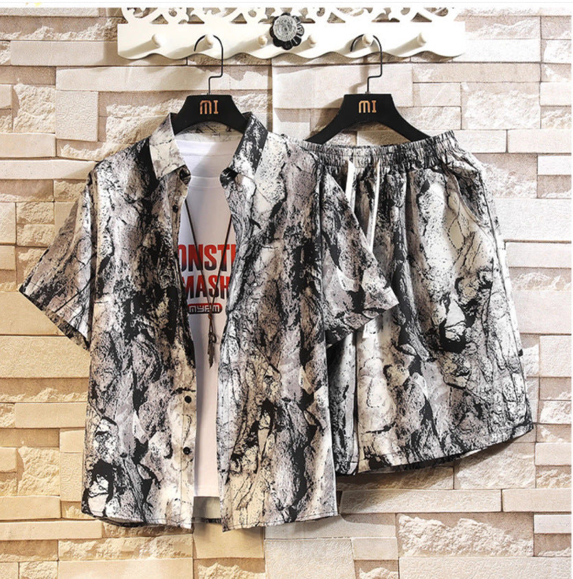 Casual Tie-dye Men’s Loose Flower Shirt Suit