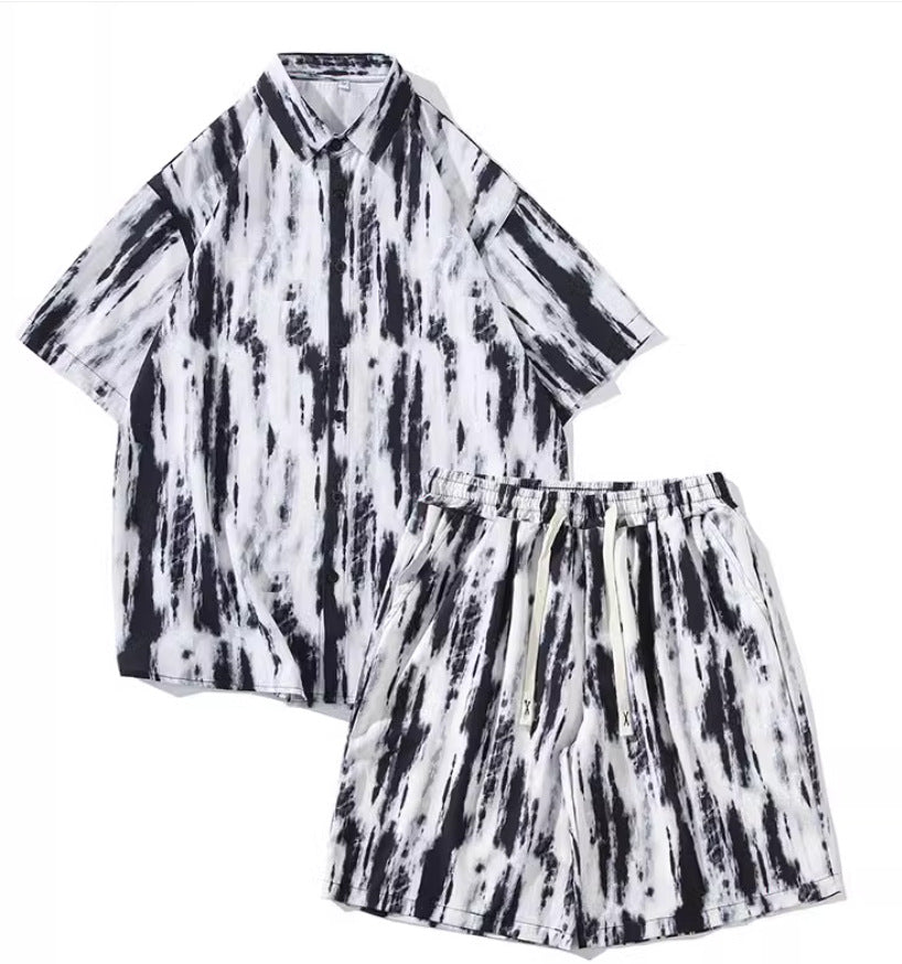 Casual Tie-dye Men’s Loose Flower Shirt Suit - TZ8630 / M