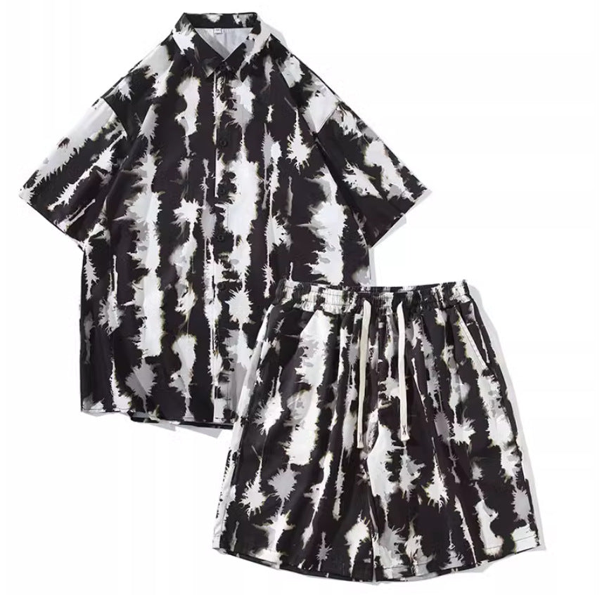 Casual Tie-dye Men’s Loose Flower Shirt Suit - TZ8631 / M