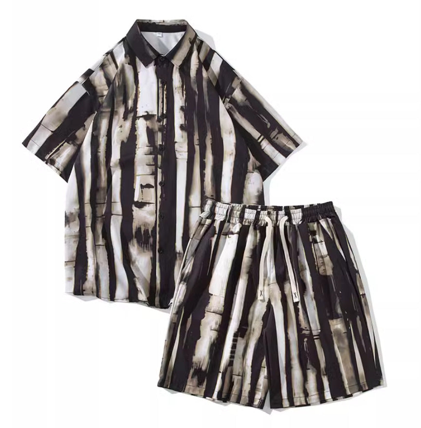 Casual Tie-dye Men’s Loose Flower Shirt Suit - TZ8632 / M