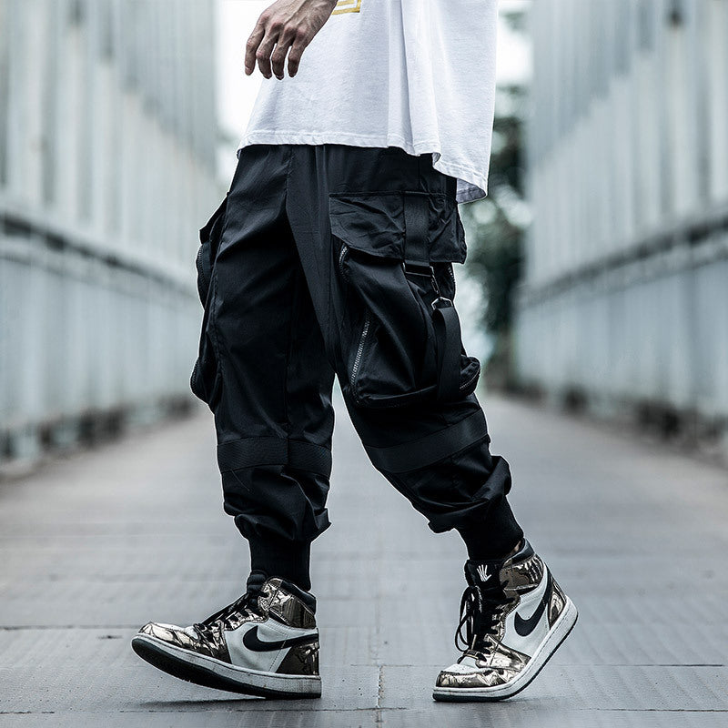 Summer thin functional wind pants men’s loose hip-hop big pocket overalls
