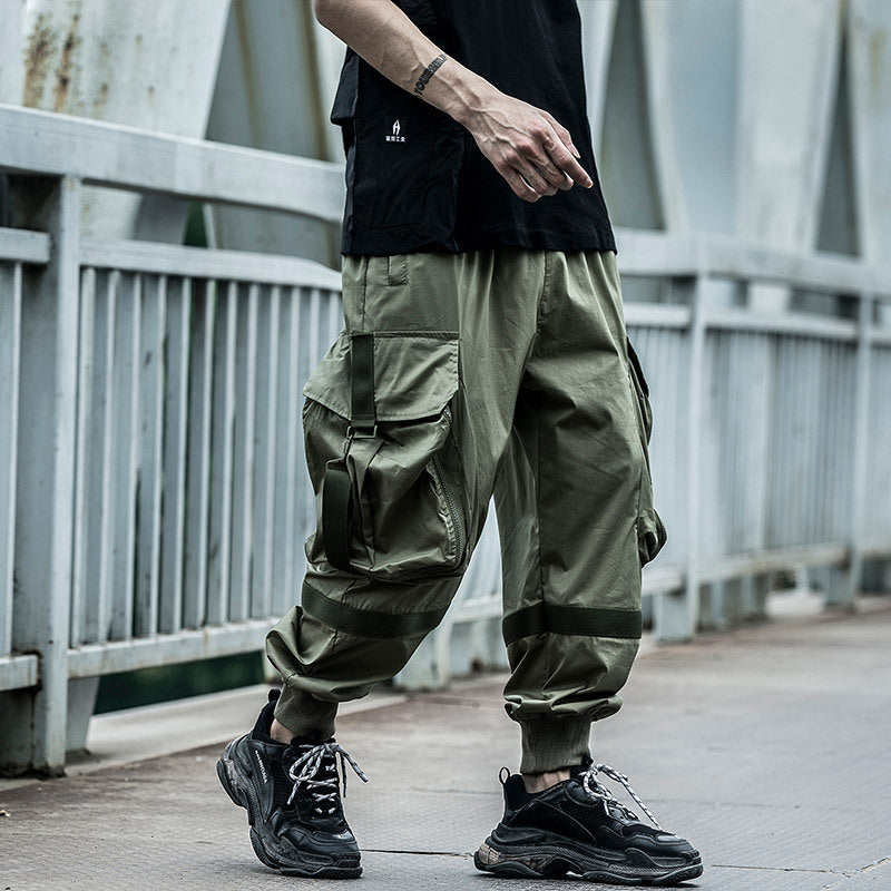Summer thin functional wind pants men’s loose hip-hop big pocket overalls