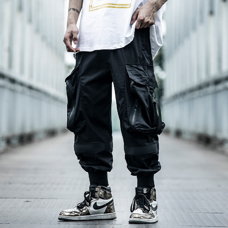 Summer thin functional wind pants men’s loose hip-hop big pocket overalls