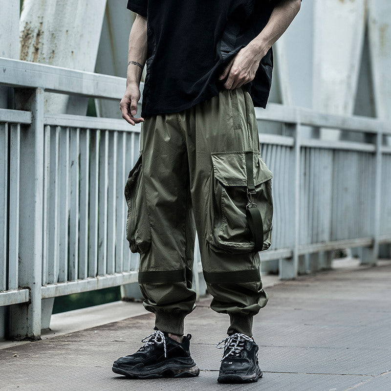 Summer thin functional wind pants men’s loose hip-hop big pocket overalls