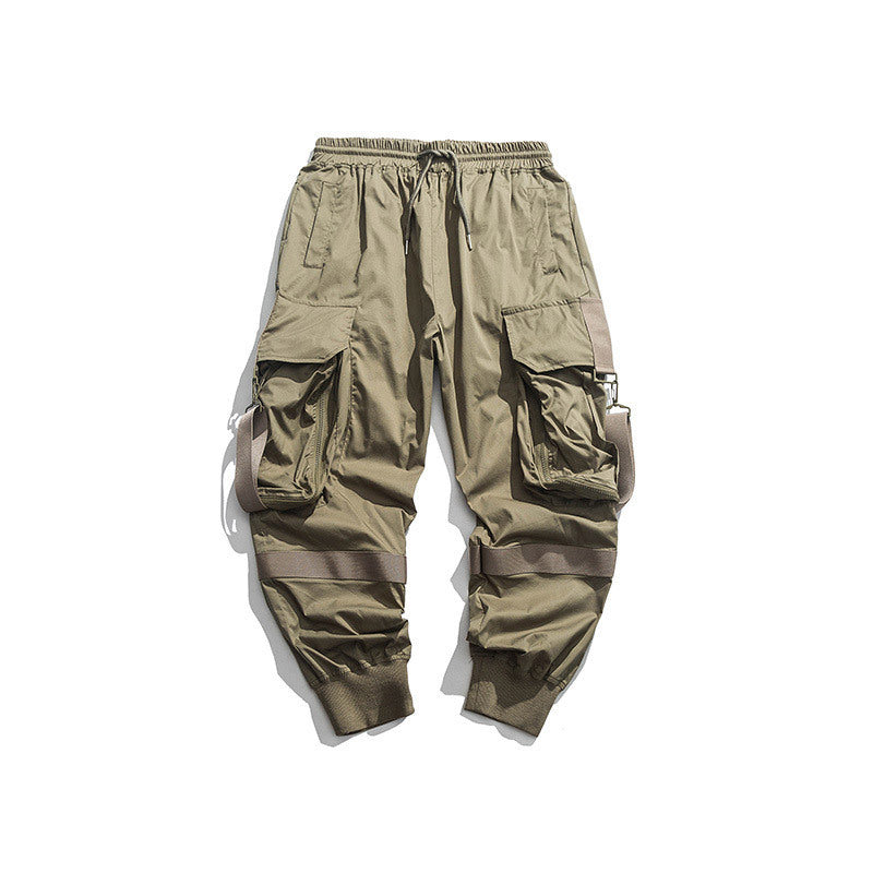 Summer thin functional wind pants men’s loose hip-hop big pocket overalls - Army Green / XL
