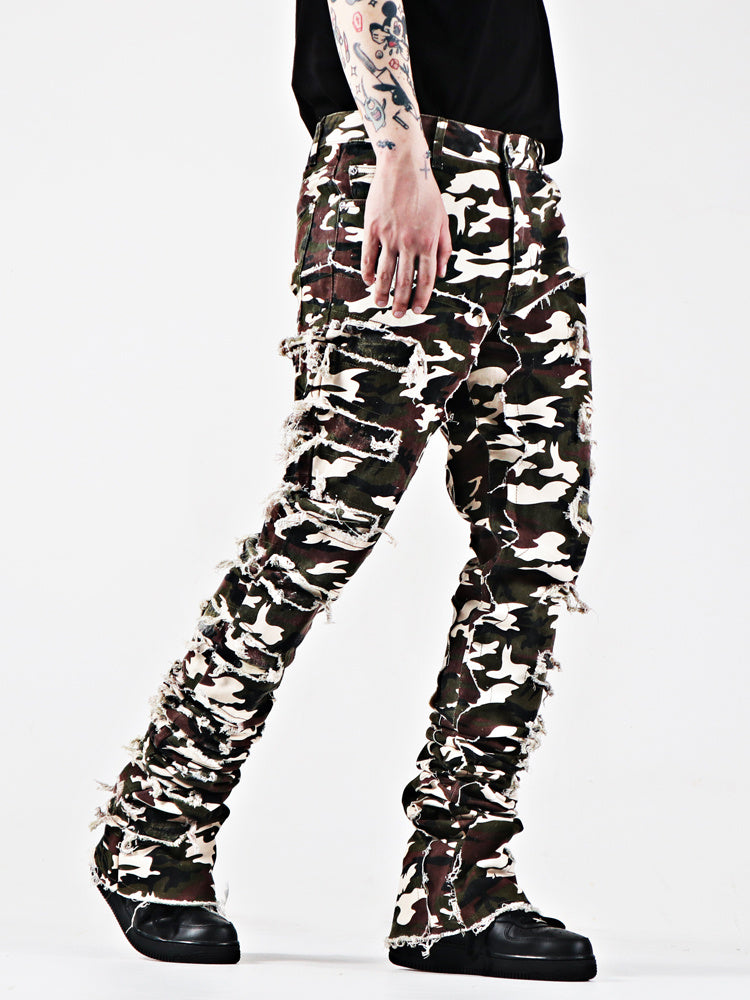 Washed And Worn-out Heavy-duty Flared Jeans - Decor / 28