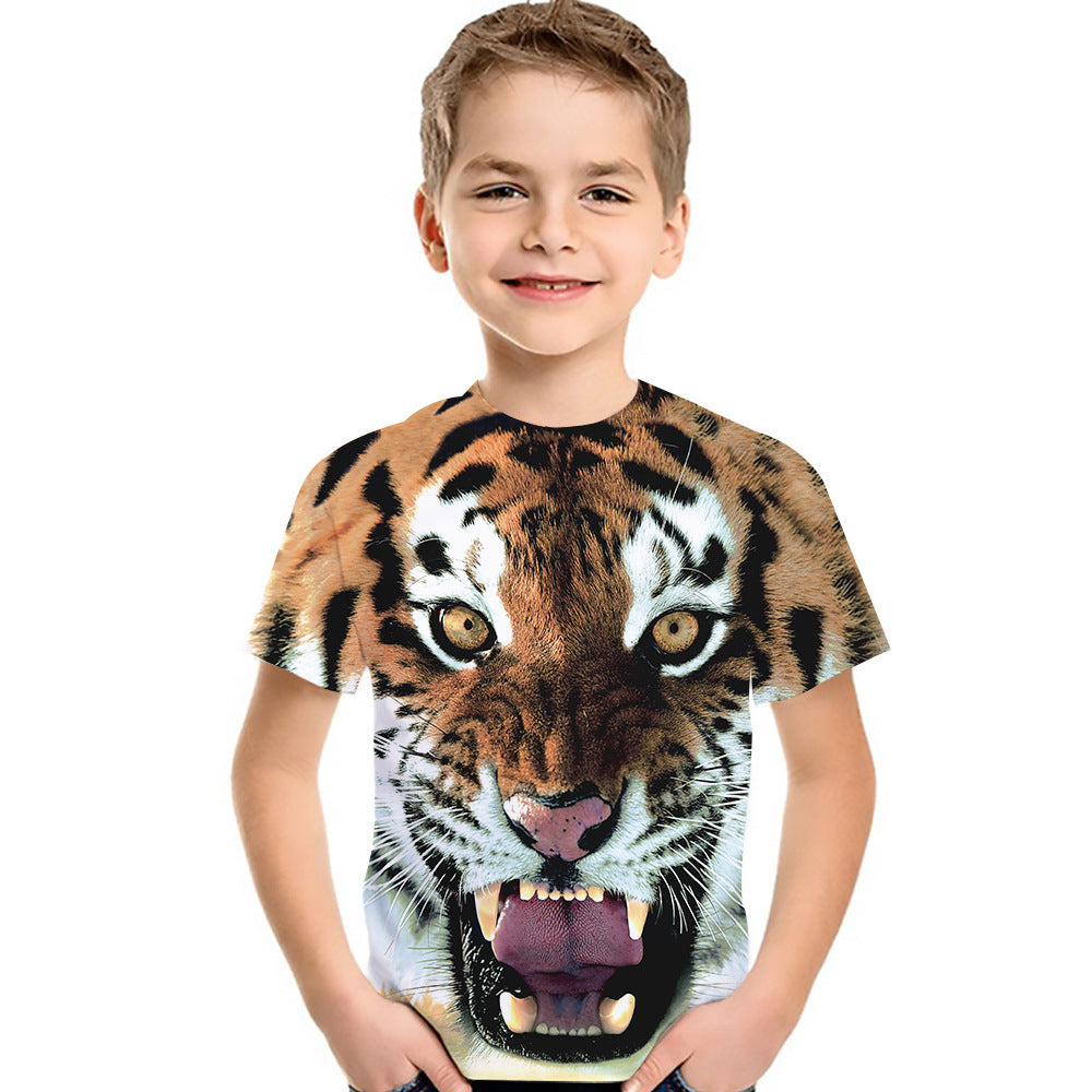 3D Digital Printing Short Sleeve Fashion Kids T-shirt Top - Beige / 110cm