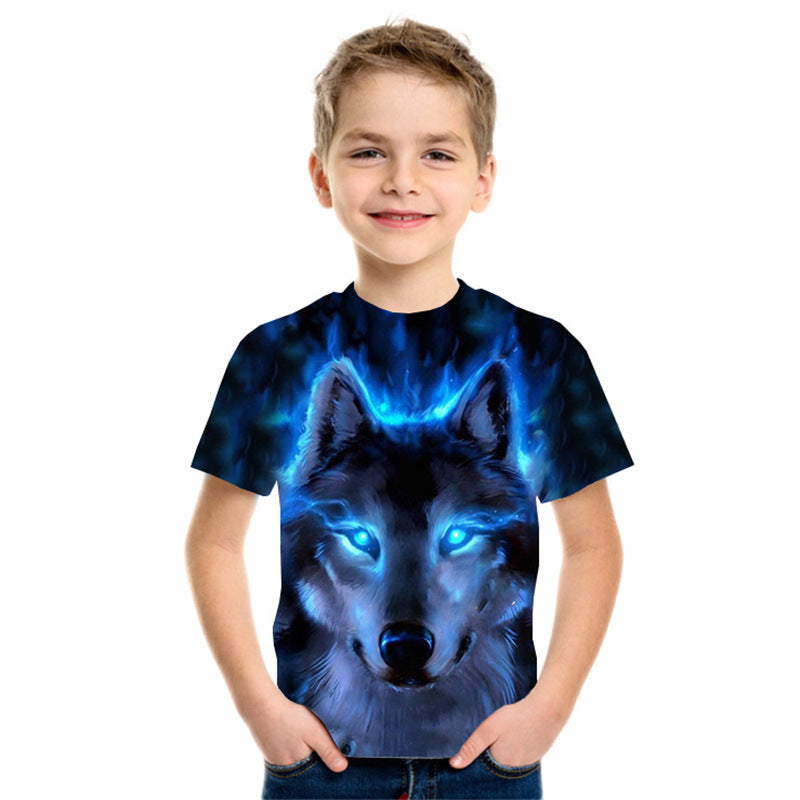 3D Digital Printing Short Sleeve Fashion Kids T-shirt Top - Green / 110cm
