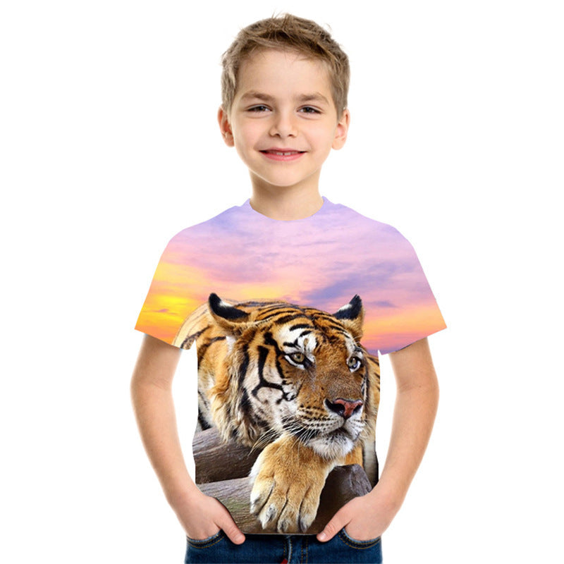 3D Digital Printing Short Sleeve Fashion Kids T-shirt Top - Grey / 110cm