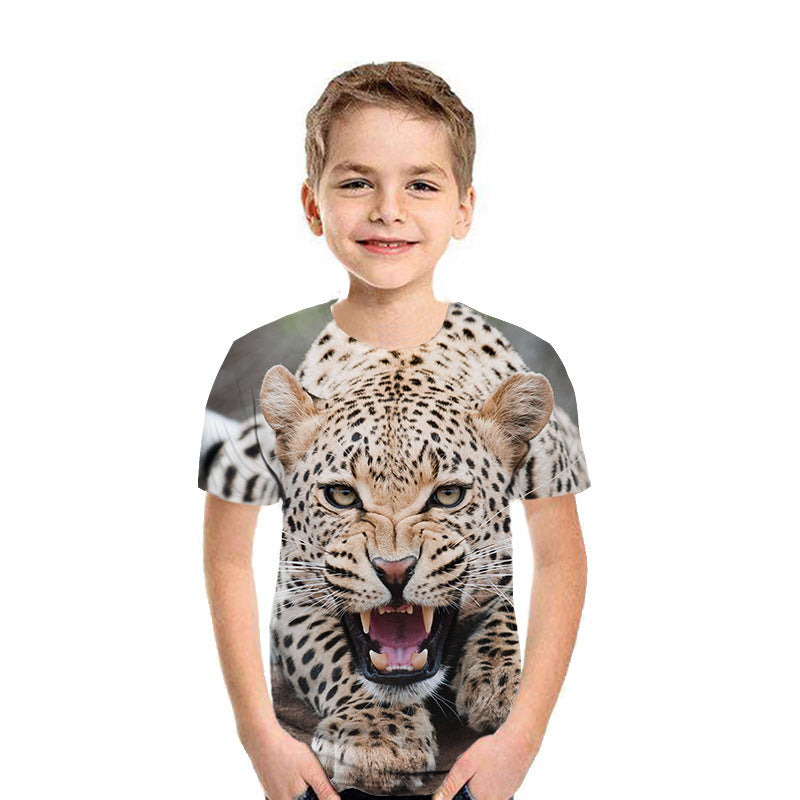 3D Digital Printing Short Sleeve Fashion Kids T-shirt Top - Pink / 110cm