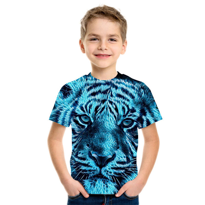 3D Digital Printing Short Sleeve Fashion Kids T-shirt Top - Purple / 110cm