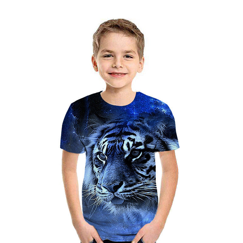 3D Digital Printing Short Sleeve Fashion Kids T-shirt Top - White / 110cm