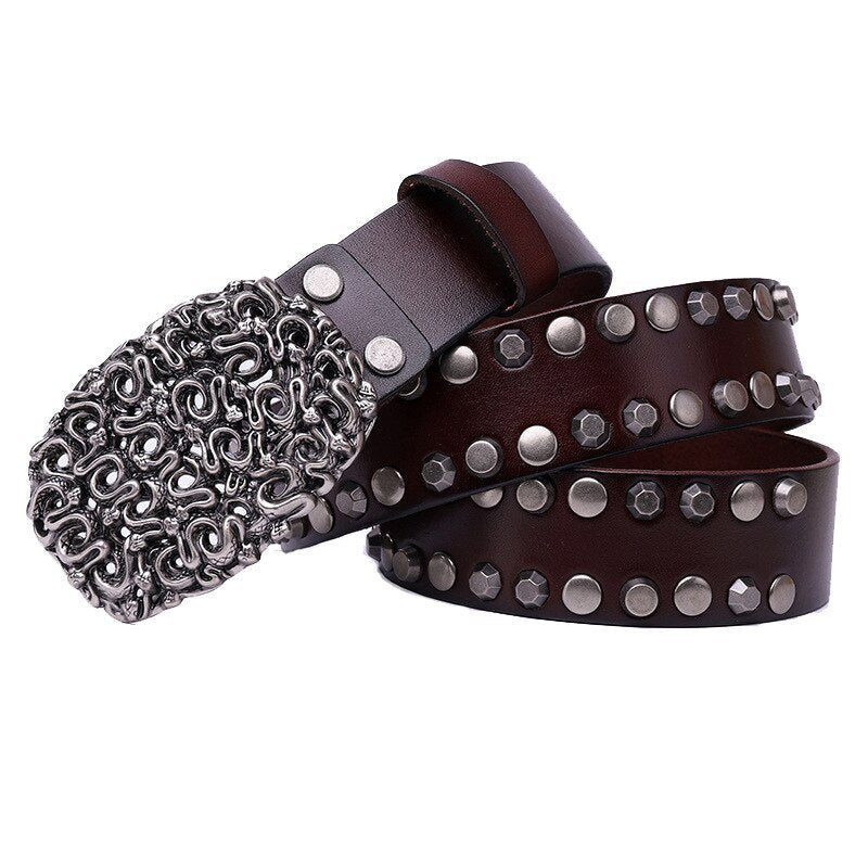 Top Layer Cowhide Trend Rivet Men’s Belt - Brown / 120cm