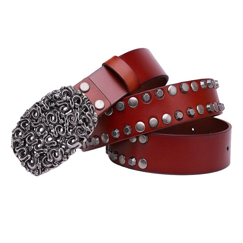 Top Layer Cowhide Trend Rivet Men’s Belt - Red brown / 110cm