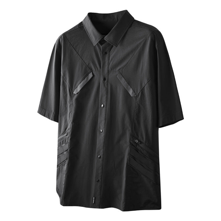 Outdoor Functional Shirt Lightweight Breathable Waterproof Short Sleeve - Black / M