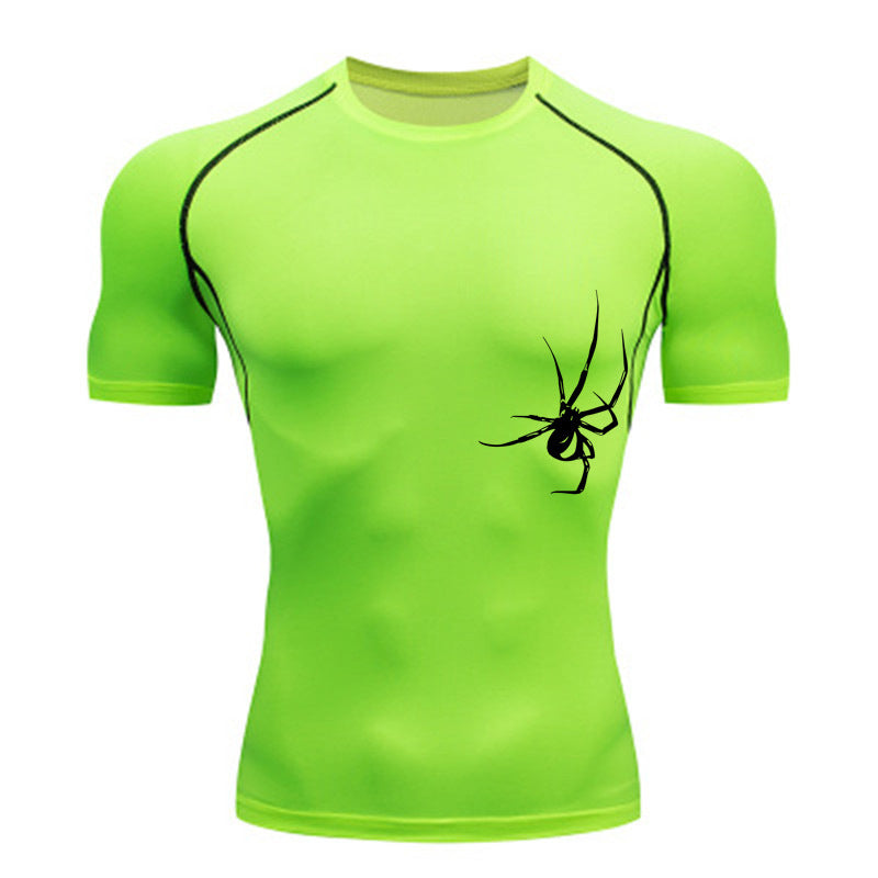 Quick Drying Clothes Sports T-shirt Running Base Clothing Gym Training Tights - Fluorescent Green / S