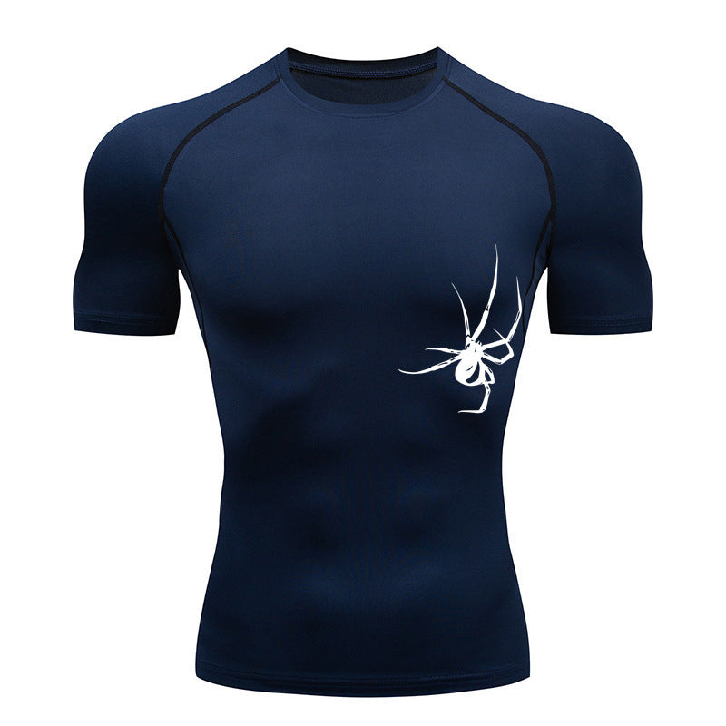 Quick Drying Clothes Sports T-shirt Running Base Clothing Gym Training Tights - Navy Blue A / S