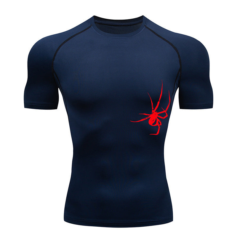 Quick Drying Clothes Sports T-shirt Running Base Clothing Gym Training Tights - Navy Blue / S
