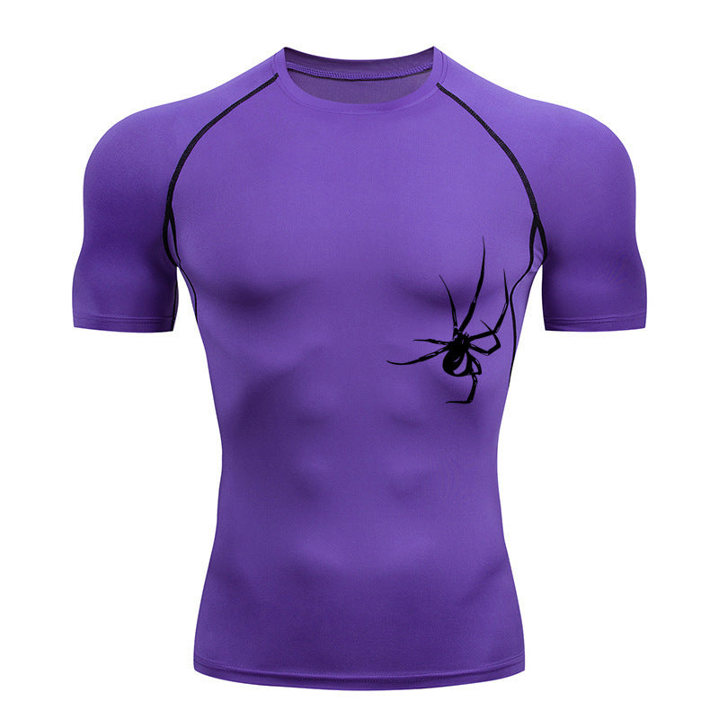 Quick Drying Clothes Sports T-shirt Running Base Clothing Gym Training Tights - Purple / S