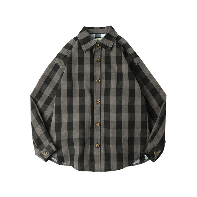 American Retro Plaid Loose Shirt Coat Men - Brown Black / S