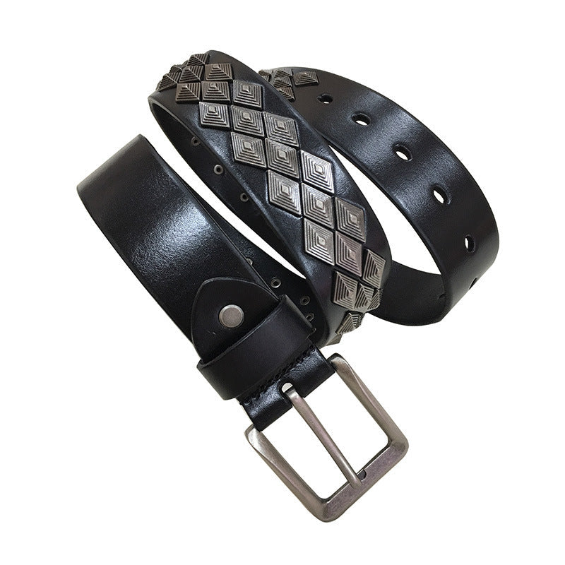 Rivet Alloy Leather Belt For Men And Women - Black / 125cm