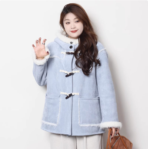 Maillard Short And Long Suede Faux Fur Plush Coat - Blue short / M