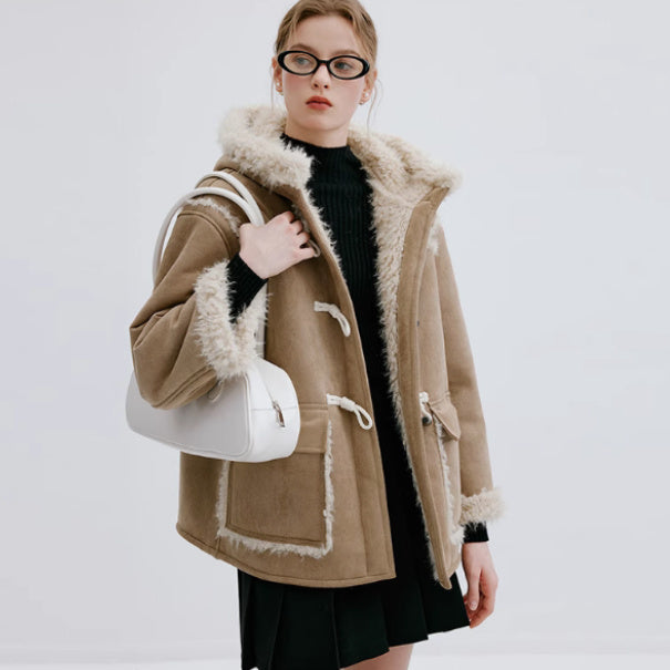 Maillard Short And Long Suede Faux Fur Plush Coat - Khaki Short / M