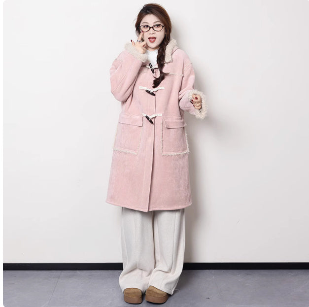 Maillard Short And Long Suede Faux Fur Plush Coat - Pink long / M