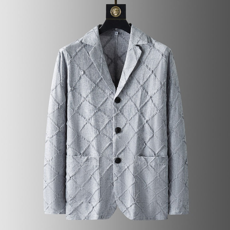 High-end Men’s Fashion Tailored Suit Collar Jacquard Thin Long Sleeve Two-piece Set