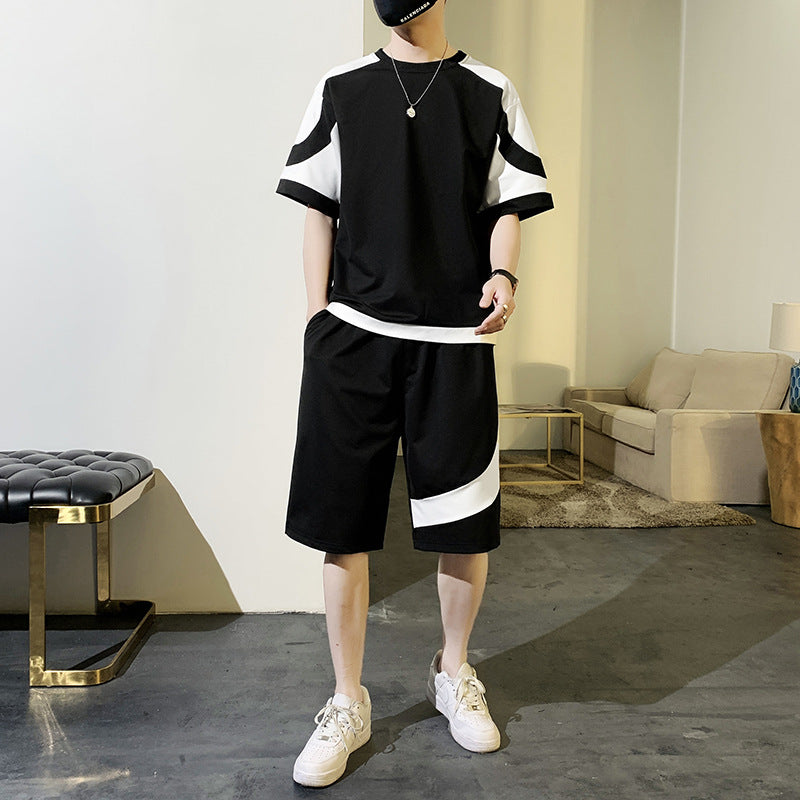 Men’s Korean-style Fashion Short Sleeve Casual Suit - Black / M