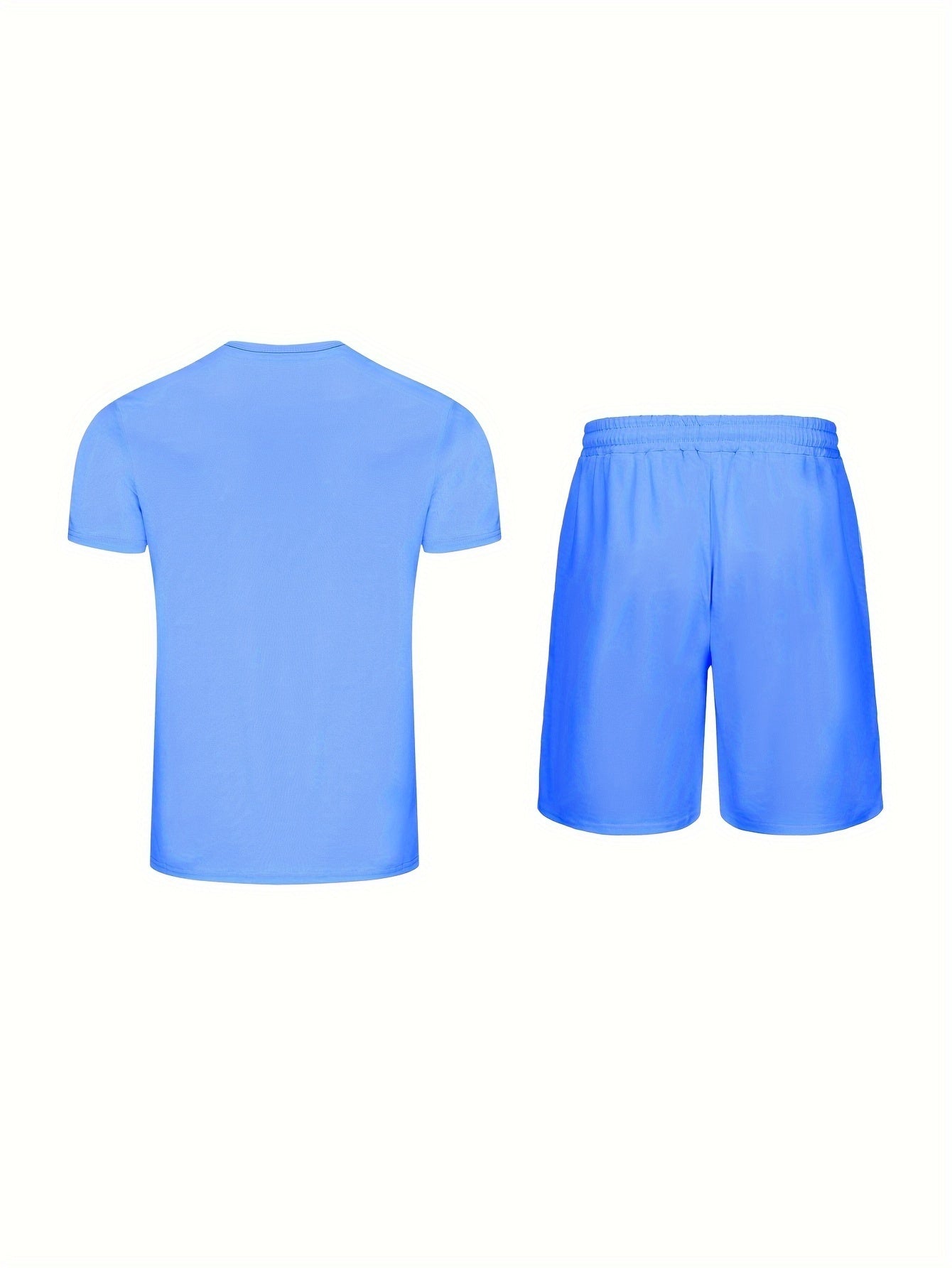 Men’s Outfit Solid Casual Crew Neck Short Sleeve T-Shirt & Drawstring Shorts 2-piece Set For Summer Outdoor Activities