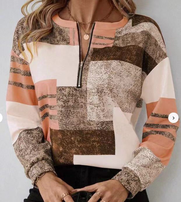 Round Neck Half Zipper Casual Style Polo Shirt Irregular Geometric Top - WF05WF05ZN241212Y001 / S