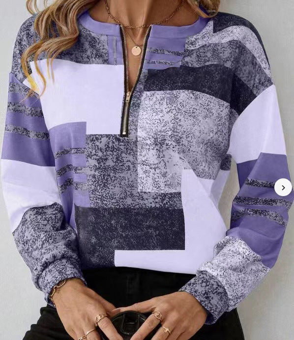 Round Neck Half Zipper Casual Style Polo Shirt Irregular Geometric Top - WF05WF05ZN241212Y002 / S