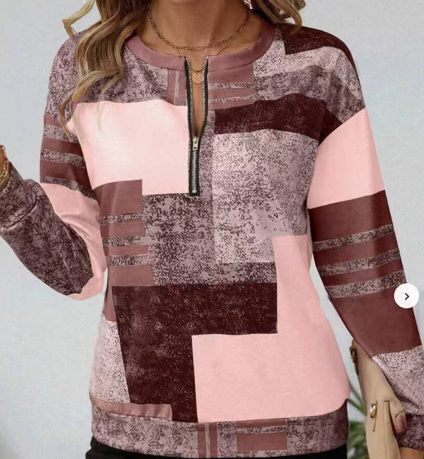 Round Neck Half Zipper Casual Style Polo Shirt Irregular Geometric Top - WF05WF05ZN241212Y003 / S
