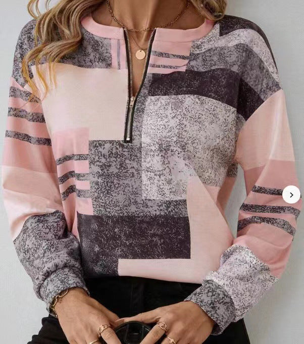 Round Neck Half Zipper Casual Style Polo Shirt Irregular Geometric Top - WF05WF05ZN241212Y004 / S