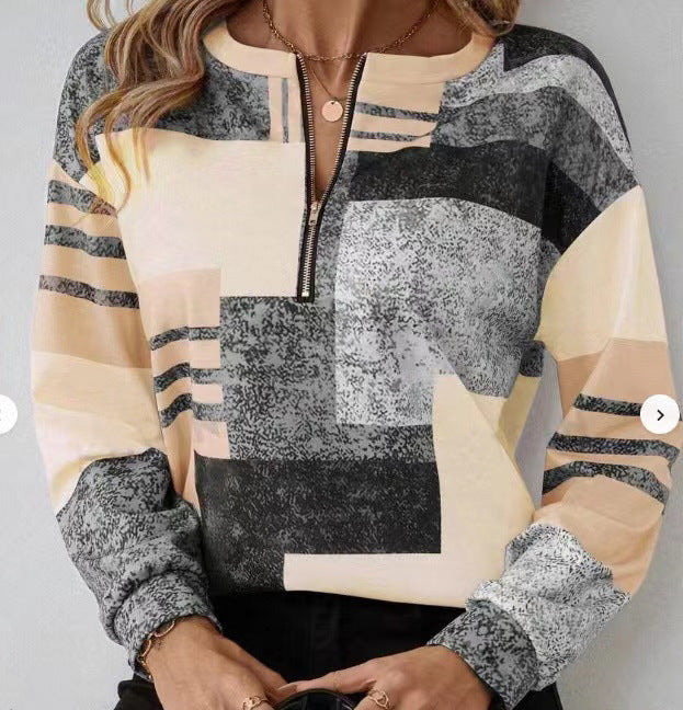 Round Neck Half Zipper Casual Style Polo Shirt Irregular Geometric Top - WF05WF05ZN241212Y005 / S