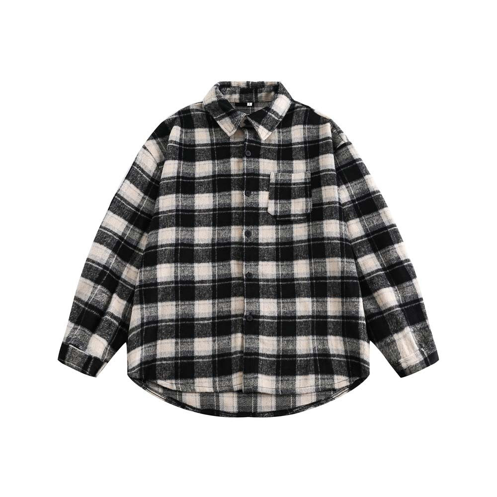 Brushed Thickened Plaid Shirt Coat Couple’s Shirt - Black / M