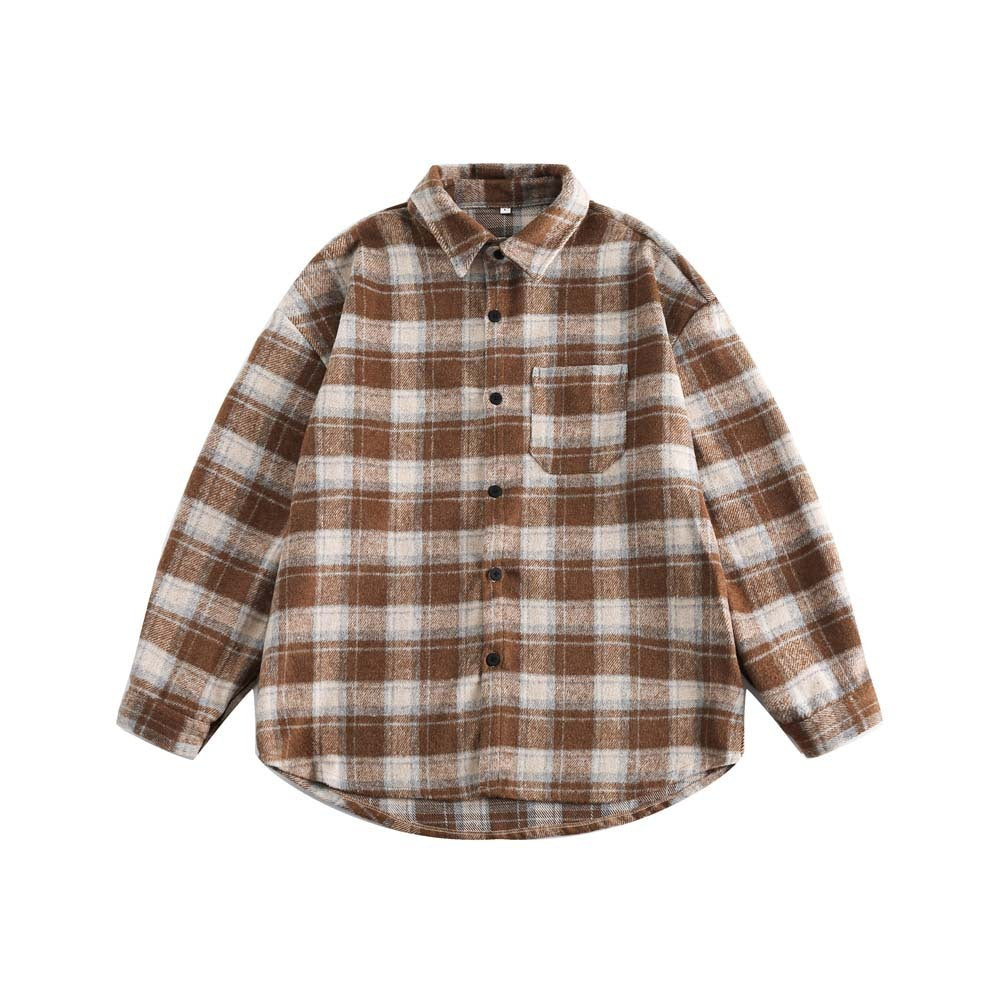 Brushed Thickened Plaid Shirt Coat Couple’s Shirt - Khaki / M