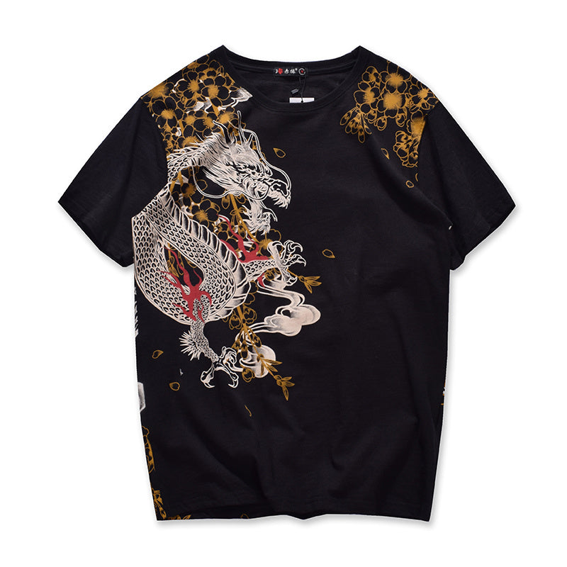 Dragon tiger embroidery short sleeve - Black / M