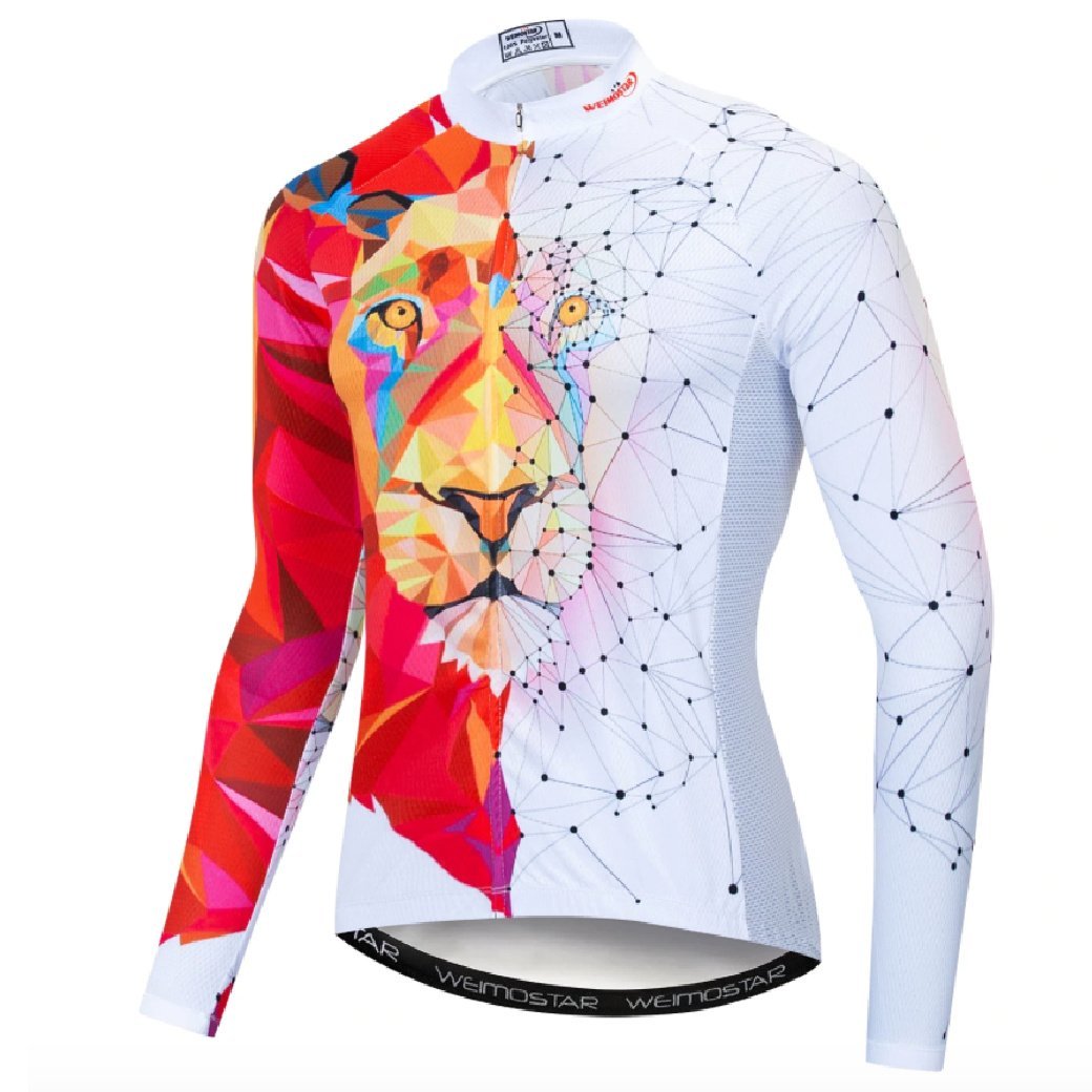 Red White Lion - Long Sleeve Cycling Jersey (Men) - Red white / L