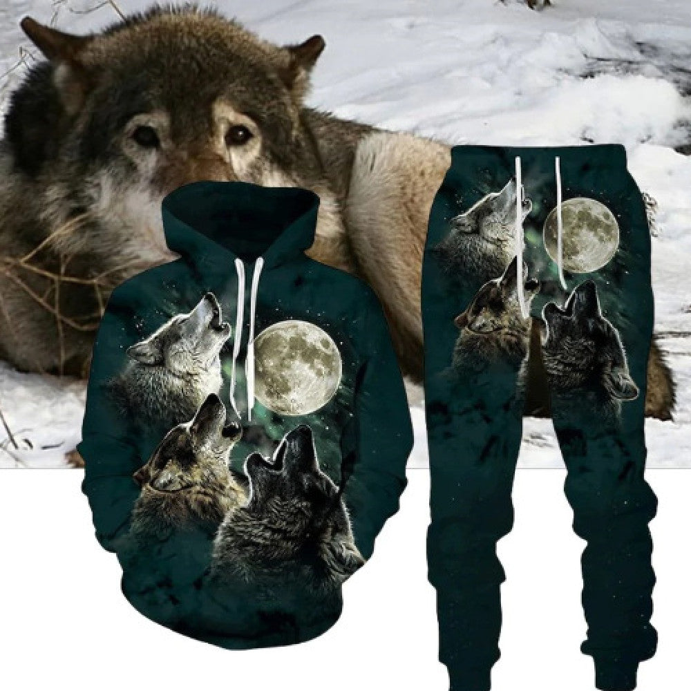Digital Wolf Pattern Hoodie Sweater Pants Suit For Men And Women - Style1 / 4XL