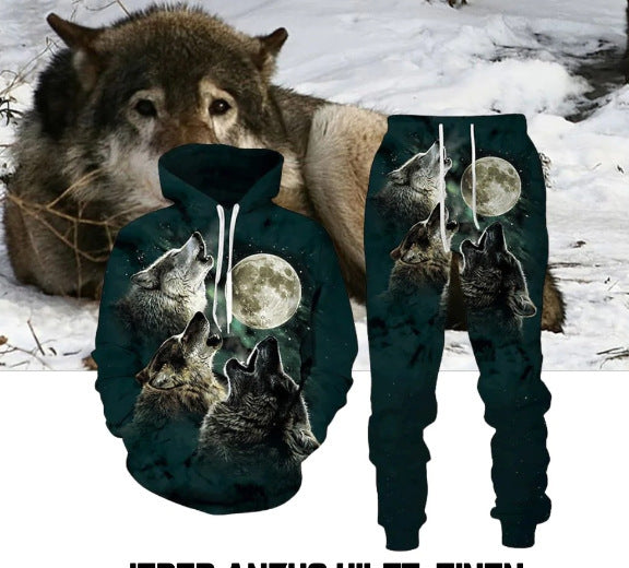Digital Wolf Pattern Hoodie Sweater Pants Suit For Men And Women - Style1 / S