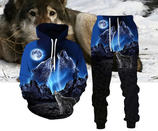 Digital Wolf Pattern Hoodie Sweater Pants Suit For Men And Women - Style2 / S