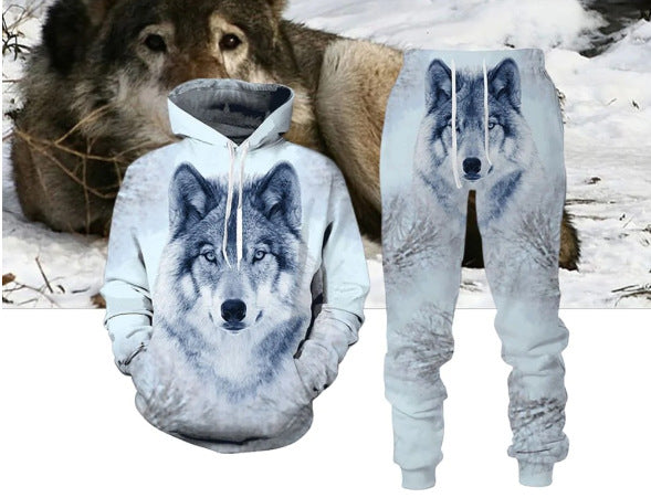Digital Wolf Pattern Hoodie Sweater Pants Suit For Men And Women - Style4 / S