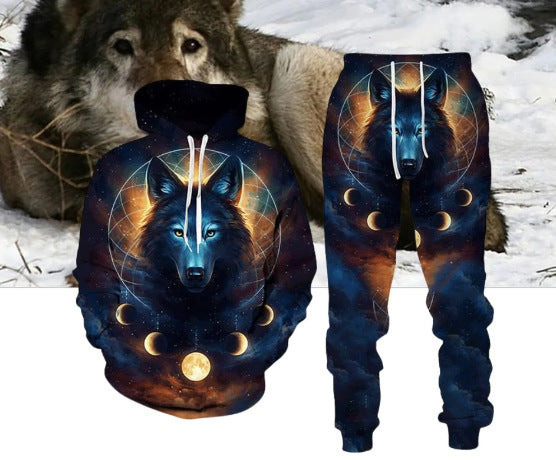 Digital Wolf Pattern Hoodie Sweater Pants Suit For Men And Women - Style5 / S