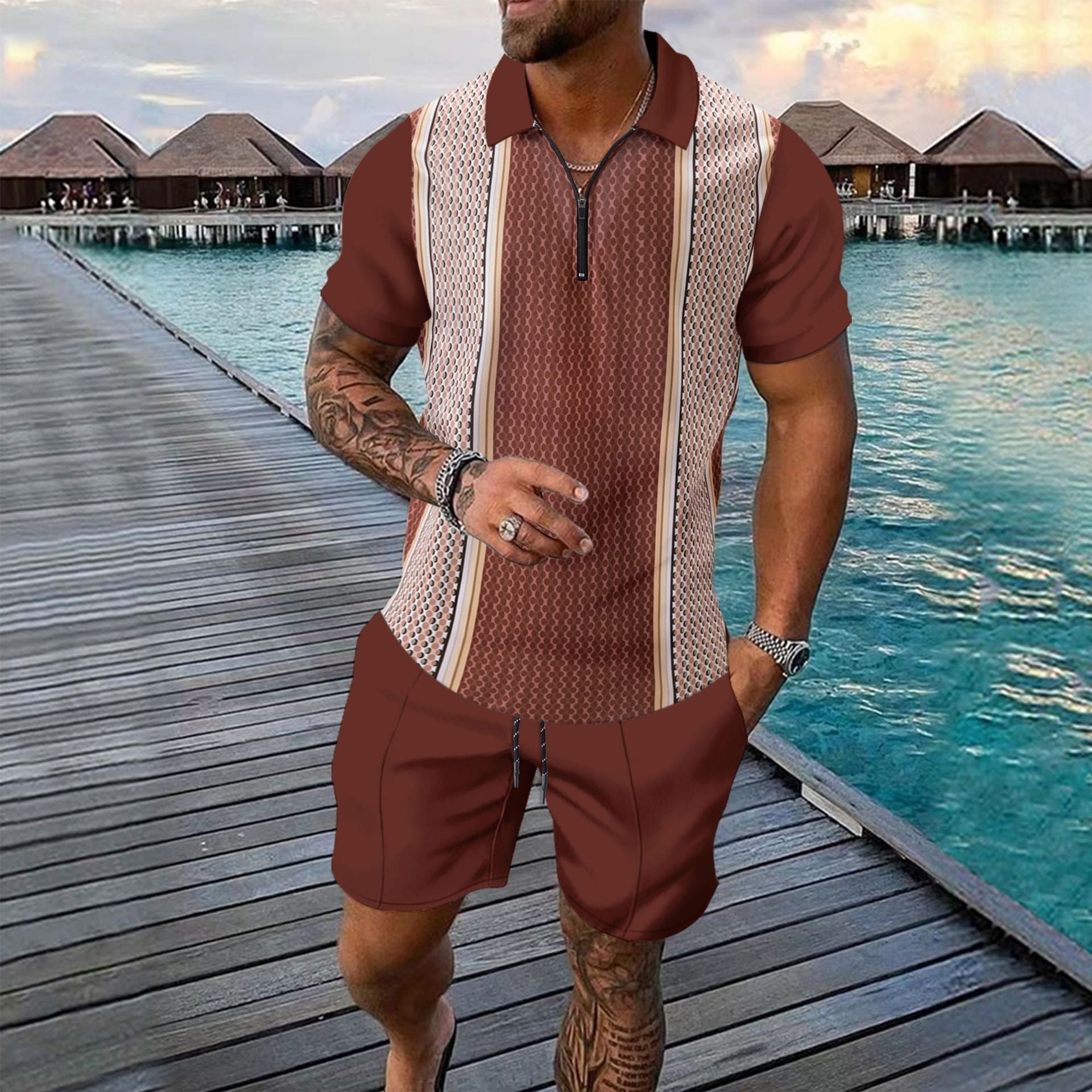 Short-sleeved Shorts Two-piece Sports And Leisure Men’s Suit - DZ1 / S