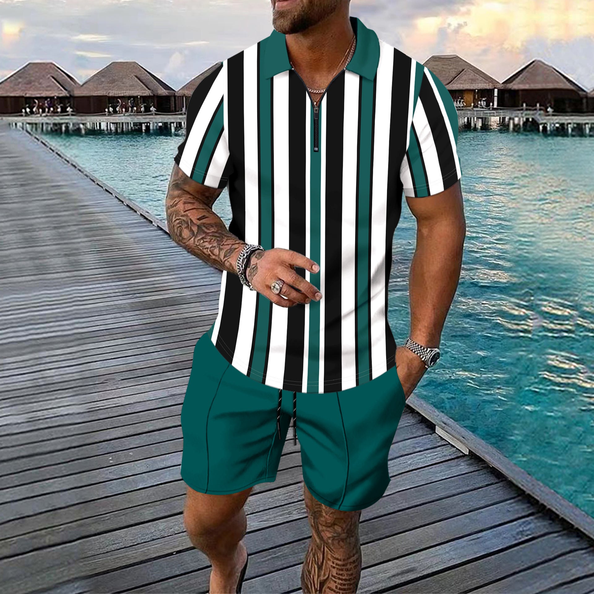 Short-sleeved Shorts Two-piece Sports And Leisure Men’s Suit - JX4 / S